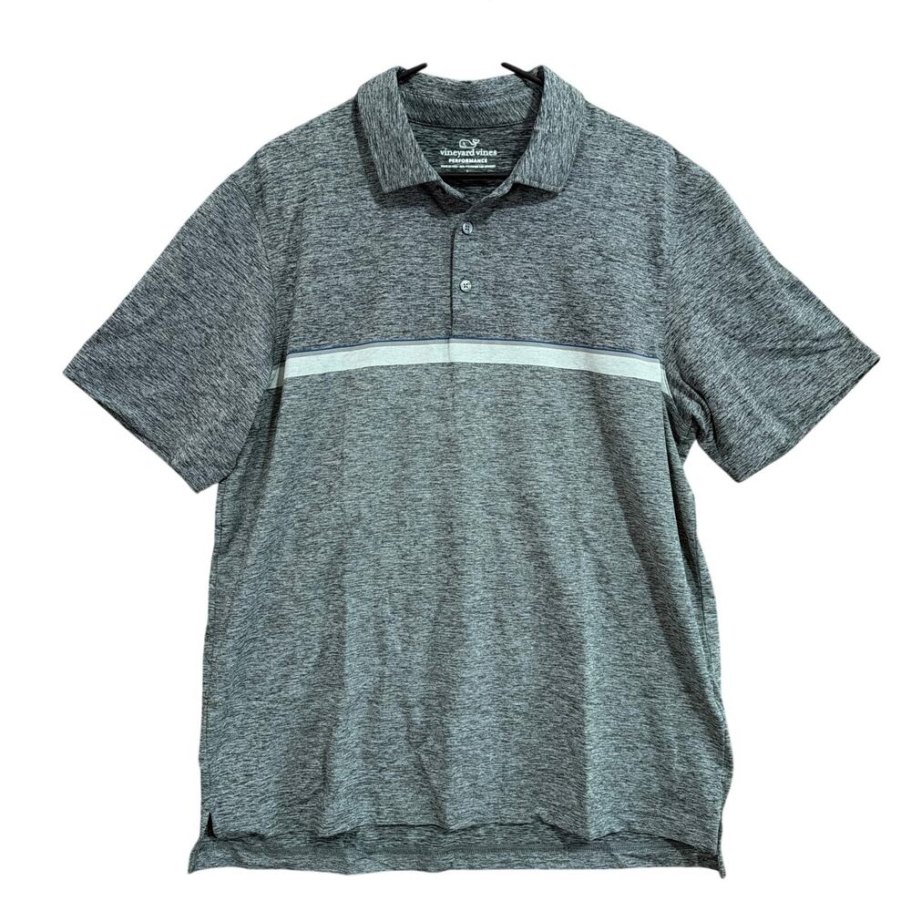 Vineyard Vines Mens Shirt Gray White Stripe Performance Polo Stretch Large